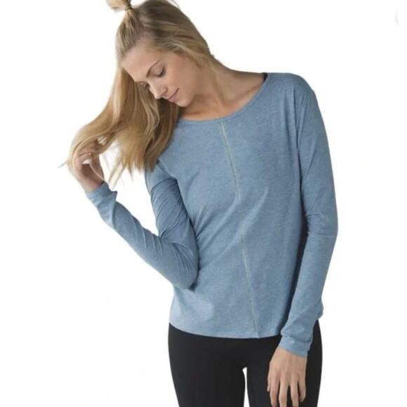 Lululemon Superb Long Sleeve Tee Top Heathered Blue Denim ThumbHoles - Picture 1 of 8